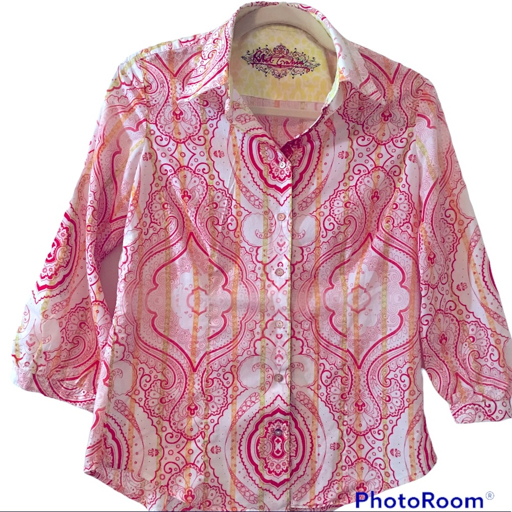 Robert Graham Boho Red And Yellow Button Up - image 1